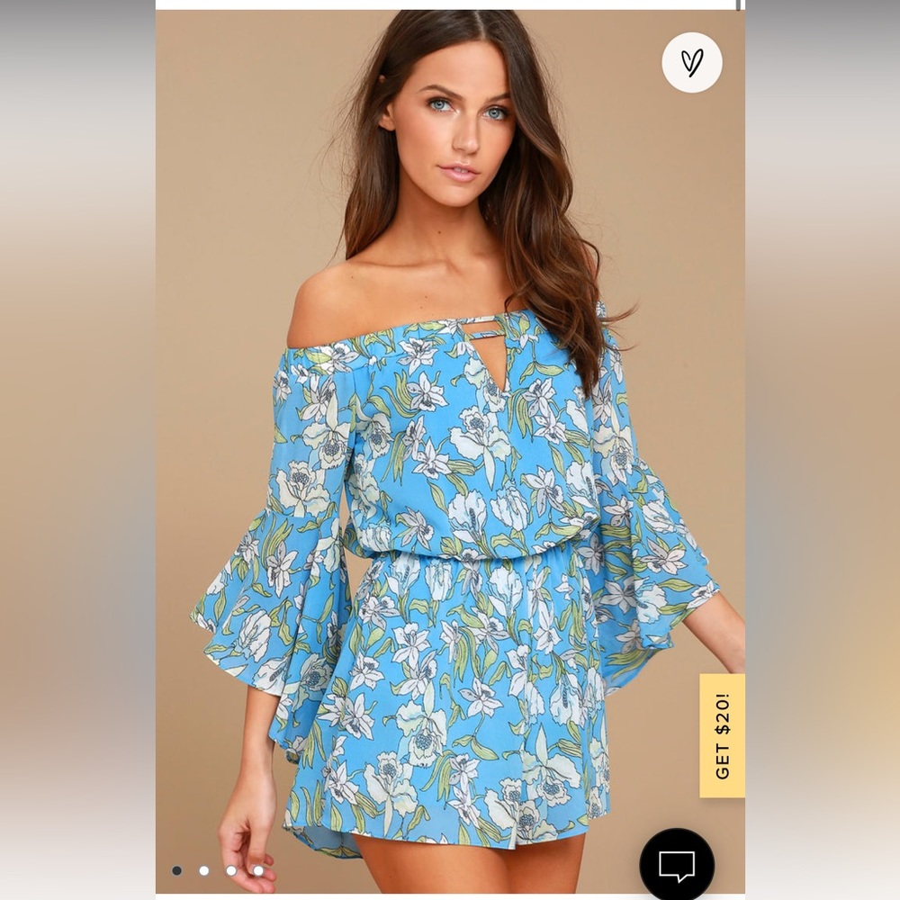 Lulus Light Blue Floral Print Off-the-Shoulder Romper